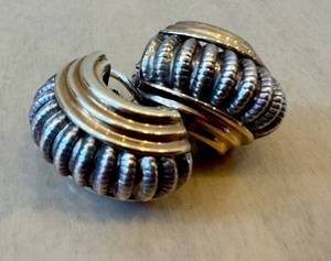 lot 34D image: Alwadd Vahan 14K Gold & Sterling Silver Huggie Hoop Earrings