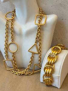 lot 35D image: Anne Klein Geometric Gold-Town Link Necklace & Bracelet Set
