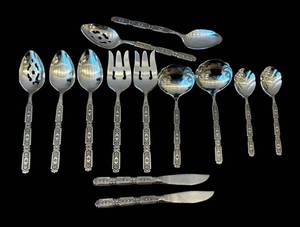 lot 103D image: K - Oneida Raphael Cube Stainless Flatware - Vintage Serving Utensils (Lot of 11)