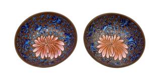 lot 114D image: K - Pair of 19th-Century Brown Porcelain Bowls With Blue Enamel Floral Interior