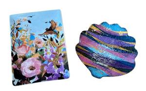 lot 225D image: K - GreenBox Floral Enamel Tray and Shell-Shaped Striped Tray