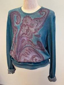 lot 231D image: ETRO Milano Paisley Knit Sweater - TealPurple, Size 48