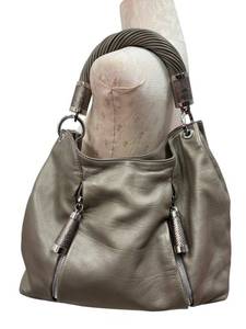 lot 240D image: Michael Kors Metallic Taupe Leather Tote Bag - 3 Interior Pockets (Zip Pocket)