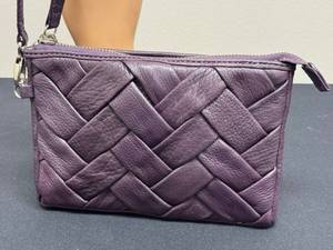 lot 247D image: Cole Haan Purple Leather Wristlet - Woven Texture