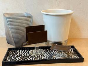 lot 293D image: DR - Two Wastebaskets, Napkin Holder, Soap Holder and Decorative Tray