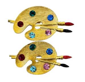 lot 297D image: Artist Palette Brooches - Gold-Tone with Colorful Rhinestones