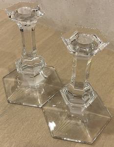 lot 179N image: DR - Val Saint Lambert Crystal Candlesticks Pair - 7 in Tall