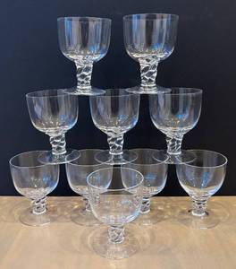 lot 336R image: DR - 10 Vintage Cordial Glasses - Twisted Stemware