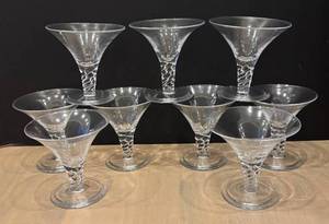 lot 342R image: K - Nine Vintage Twisted Stemmed Martini Glasses