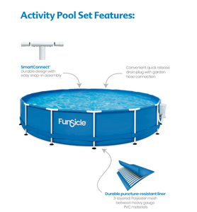 lot 3 image: Funsicle 14ft Wide 33 Tall Activity Above Ground Metal Frame Swimming Pool, Includes SkimmerPlus Pump, Round, Age 6 & up