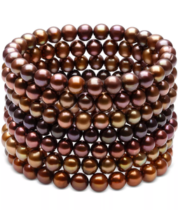 lot 8 image: Belle de Mer 7-Pc. Set Dyed Chocolate Cultured Freshwater Baroque Pearl (6-7mm) Stretch Bracelets