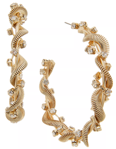 lot 26 image: I.N.C. International Concepts Gold-Tone Large Crystal & Snake Chain-Wrapped C-Hoop Earrings, 2.75