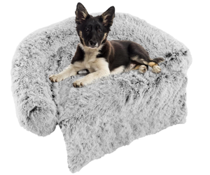 lot 102 image: PETSITE Plush Calming Dog Bed, Fluffy Pet Bed for Couch with Soft Neck Bolster, Waterproof Dog Sofa Bed Furniture Protector Mats (Dark Grey, 44.0 L x 40.0 W x 7.0 Th) (IMAGE IS A STOCK PHOTO. PLEASE SEE PHOTOS FOR ACCURATE COLOR)