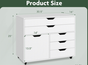 lot 104 image: Costway Modern Vertical 5-Drawer Mobile Chest with Door 5 Casters
