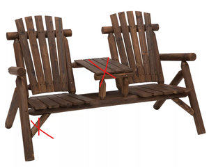 lot 106 image: Outsunny Wooden Adirondack Chairs, Outdoor Double Seat Bench with Center Table for Patio, Backyard, Deck, Fire Pit (Missing Parts, Maybe Missing Some Hardware, Minor Transit Damage, See Photo)