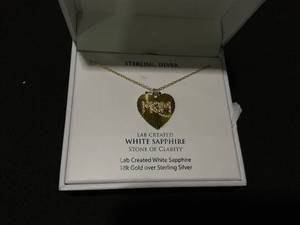 lot 27 image: MCYS 18k Gold Over Sterling Silver Lab Created White Sapphire Stone Of Clarity Mom Necklace