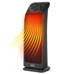 lot 209 image: BLACKDECKER Oscillating Ceramic Tower Heater, 1500W Space Heater and Fan Combo with Adjustable Thermostat, 3 Settings, For Home and Office, BHTC571 Black