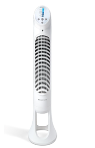 lot 228 image: Honeywell QuietSet Whole Room Oscillating Tower filter Fan with Remote, 5 Cooling Levels, White, HYF260