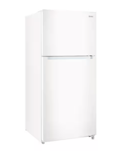lot 78 image: Vissani 18.1 cu. ft. Top Freezer Refrigerator with Adjustable Glass Shelving in White, Garage Ready Model # MDTF18WHR5 (Minor Transit Damage, See Photos)