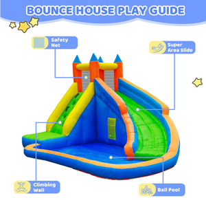 lot 81 image: Doctor Dolphin Inflatable Water Slide,Giant Water Slides for Kids Backyard with Climbing Wall Plash Pool, Water Bounce House with Slide, Inflatable Water Park (Slightly Used, Missing Air Blower, Carry Bag, Repair Kits, Bouncer Stakes)