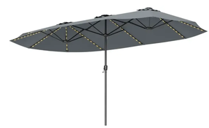 lot 93 image: HAPPYGRILL 15.5 FT Double-sided Patio Umbrella with Solar Lights, Outdoor Twin Size Umbrella with Crank Handle & Heavy-Duty Ribs, Oversized Rectangle Umbrella for Garden Deck Poolside