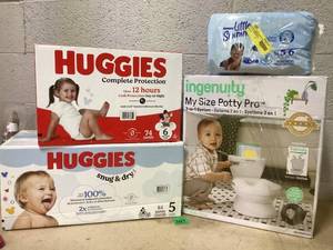 lot 307 image: LOT OF Huggies Diapers Sizes 5 & 6, Huggies Little Swimmers Size 5-6, And Ingenuity My Size Potty Pro 2in1 System