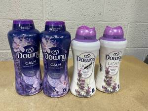 lot 338 image: LOT OF 4 Downy Light Laundry Scent Booster Beads White Lavender Scent (2 Bottles 24oz) & Downy Infusions Calm Lavender & Vanilla Bean Scent In (2 Bottles 30.1oz)