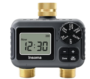 lot 142 image: Insoma 2-Zone Water Timer Brass InletOutlet, Programmable Outdoor Hose Faucet Timers with AutoManual Modes  Rain Delay, Waterproof Sprinkler Timer for Garden, Lawn, Yard, Pool Save Water & Money