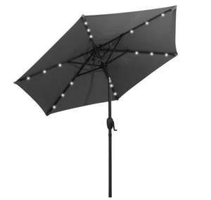 lot 252 image: Costway 7.5 ft. Solar LED Lighted Patio Umbrella in Gray with Tilt, Crank Lift and Fade-Resistant Canopy