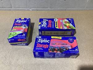 lot 159 image: LOT OF 3 Ziploc Storage Bags (2 Sliders Gallon 68 Count & Quart 76 Count, Stay Open Design Gallon 81 Count)