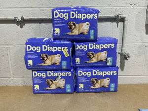 lot 235 image: LOT OF 5 up&up Dog Diapers - 18ct Per Pack - Small 12-19, Waist 10-35 Lb.
