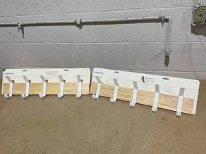 lot 284 image: LOT OF 2 Brightroom Mixed Material 5 Hooks Rail Matte White - Wall Mounted Decorative Hook Rack, Steel & Rubberwood, 22.5 Length