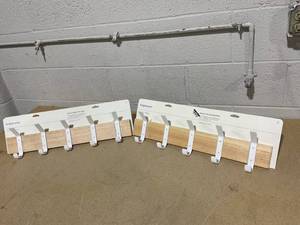 lot 285 image: LOT OF 2 Brightroom Mixed Material 5 Hooks Rail Matte White - Wall Mounted Decorative Hook Rack, Steel & Rubberwood, 22.5 Length