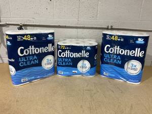 lot 169 image: LOT OF 3 Cottonelle Ultra-Clean Toilet Tissue (2 Packs Of 12 Rolls & 1 Pack Of 18 Rolls)