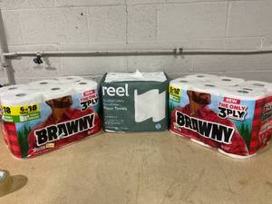 lot 172 image: LOT OF 3 Brawny Paper Towels & Reel Bamboo Paper Towels (Brawny 6 Per Pack, Reel 6 Pack)