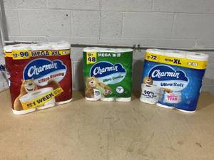 lot 272 image: LOT OF 3 Charmin Ultra Soft, Strong, & Gentle Toilet Paper (12 Rolls Per Pack)