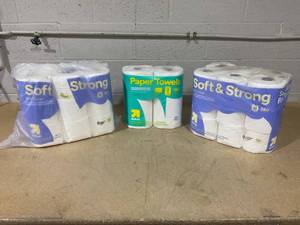 lot 273 image: LOT OF 3 up&up Paper Towel & Toilet Paper (Paper Towel 2 Pack, Toilet Paper 18 Per Pack)