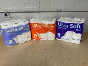 lot 275 image: LOT OF 3 up&up Soft & Strong, Ultra Strong, Ultra Soft Toilet Paper (18 Per Pack)