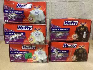 lot 312 image: LOT OF 5 Hefty Trash Bags (3) 13 Gal 50 Count (2) 30 Gal 34 Count