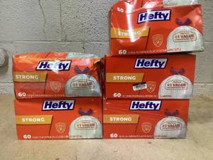 lot 313 image: LOT OF 5 Hefty Trash Bags (13 Gal, 60 Count Per Pack)