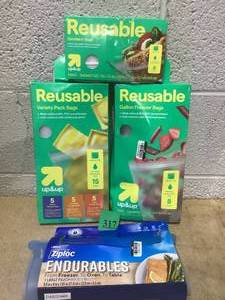 lot 317 image: LOT OF 4 Reusable Bags (Variety Sizes Large, Gallon, Sandwich, Snack)