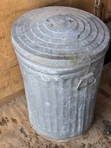 Galvanized Metal Trash Can with Lid - One Handle is Taped On