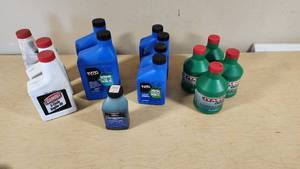 Lot of 2-Cycle Engine Oils including Super Tech and Itasca Brands, Various Sizes and Types