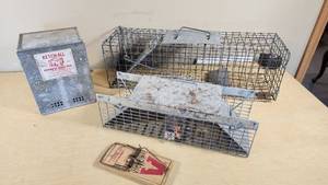 Ketch-All Automatic Mouse Trap, Victor Mouse Trap, and Live Traps