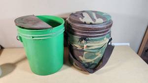 Shorty Evans Sports Camo Bucket Seat and Green Bucket with Lid