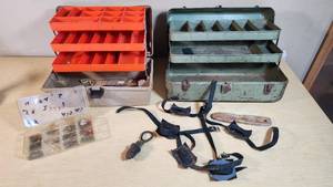 Vintage Adventurer and Metal Tackle Boxes with Assorted Fishing Gear