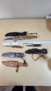 Lot of Knives including Pakistan Stainless Knife, Eldema Knife, and Leather Sheaths - Some homemade stuff and diy stuff done to them