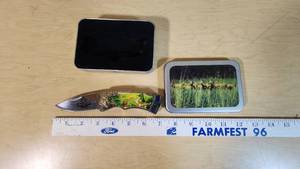 Fighter Plus Folding Knife with Deer Design and Tin Box