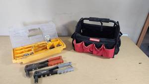 Rivet Tools and Accessories including Surebonder and Arrow Models, Craftsman Tool Bag, and Rivet Set