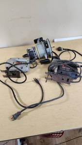 Craftsman Auto Scroller Saw Model 315.172100, Skil Jig Saw Model 487, and Stanley Router Base Model 04